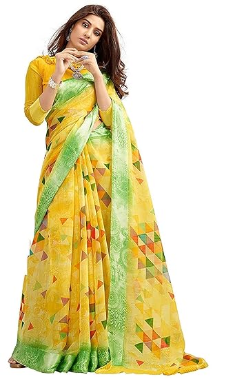 Abstract Spandex Printed Linen Cotton Saree With Unstitched Blouse Piece