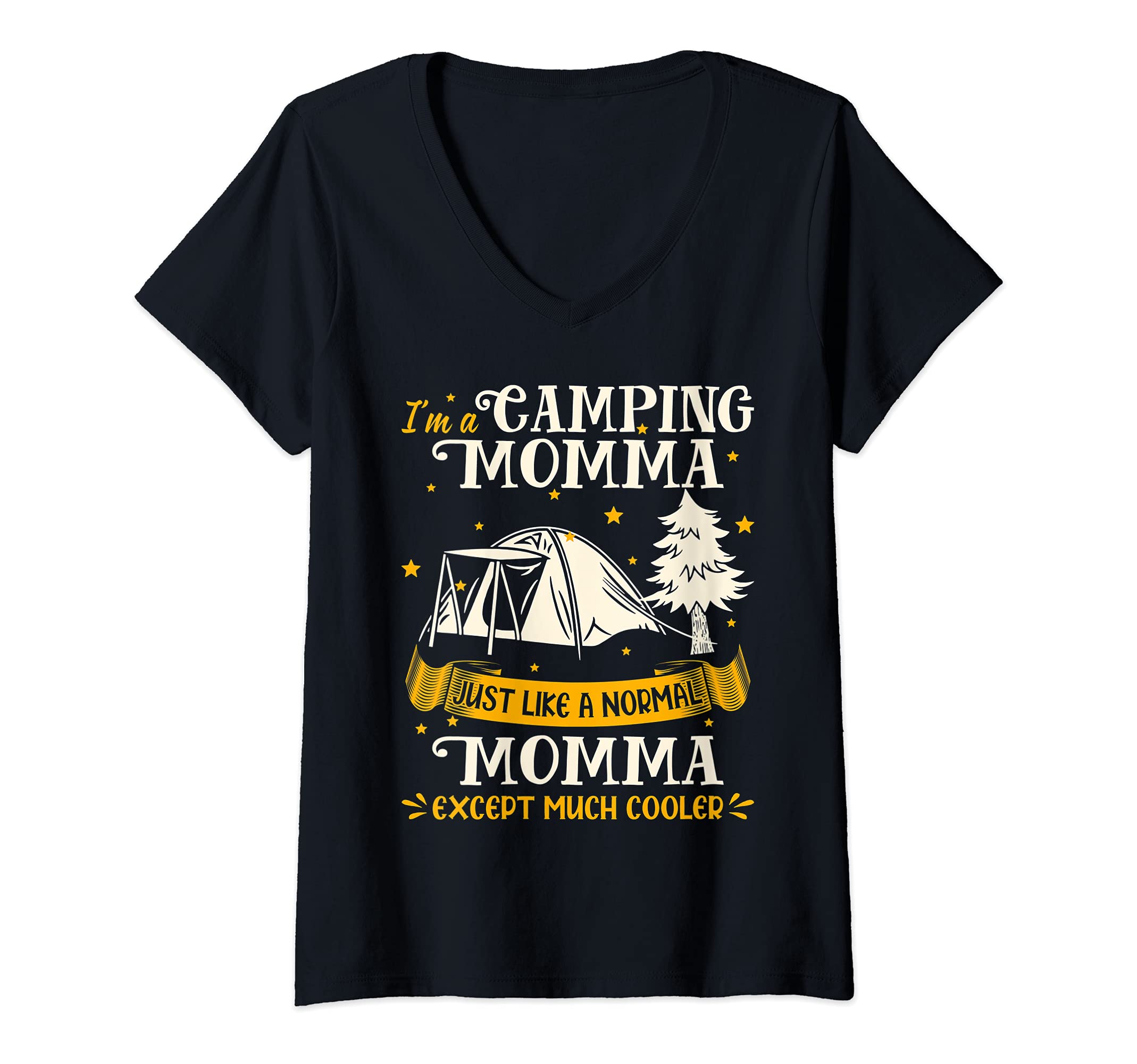 Womens Camping Momma Much Cooler Gift For Momma V-Neck T-Shirt