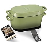 Kook Dutch Oven, for Bread Baking, Sourdough Loaf Pan, Dual Handles, Enameled Cast Iron, with Sling, Dishwasher Safe, 3.4 Qt, Sage Ombre