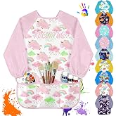 Oscolewis Personalized Kids Art Smock with Name Toddler Smock Waterproof Long Sleeve for Artist Washable Painting Apron