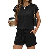 Ekouaer Rompers for Women Summer Casual Cap Sleeve Crewneck Short Pants Jumpsuit Beach Vacation Outfit with Pockets S-XXL