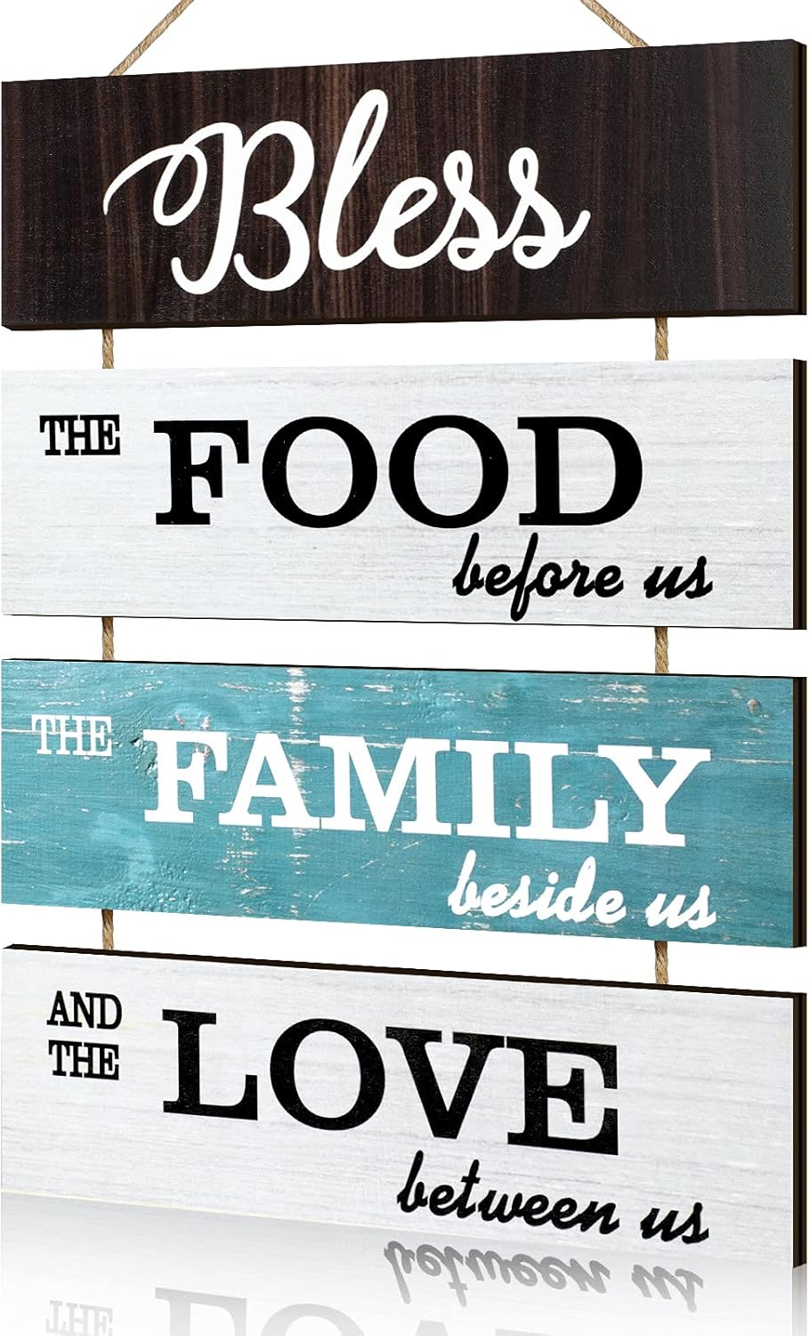 Jetec Bless Hanging Wall Sign, Large Hanging Wall Sign, Rustic Wooden Family Food Love Sign Decor, Hanging Wood Wall Decoration for Living Room Bedroom Outdoor (Modern Color)