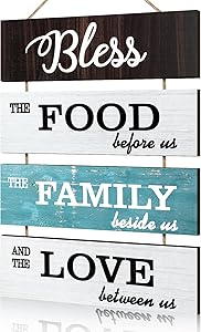 Jetec Bless Hanging Wall Sign, Large Hanging Wall Sign, Rustic Wooden Family Food Love Sign Decor, Hanging Wood Wall Decoration for Living Room Bedroom Outdoor (Modern Color)