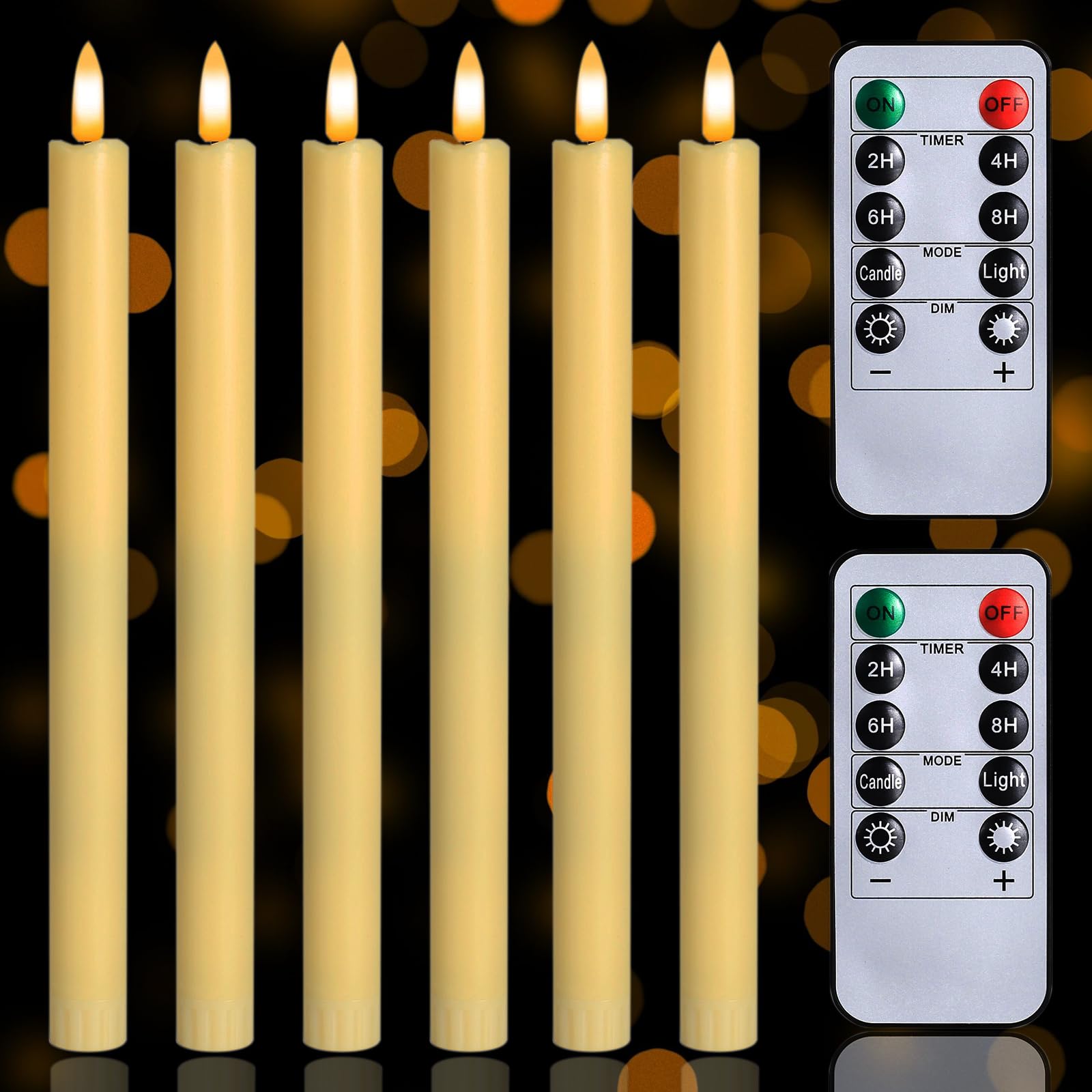 Photo 1 of SUNGEGE Flameless Taper Candles, 6 Pack Taper Candles Battery Operated, Remote Control, Timer Function, Used for Decoration/Christmas/Weddings, Led Taper Candles, 10 X 0.78 Inch (Ivory)