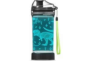 YuanDian Dinosaur Water Bottle, Light Up Boy Drinking Cups with 3D Dinosaur Night Light- 14 OZ Tritan BPA Free Eco-Friendly - Cool Jurassic Merchandise Gift for School Kids Boy Girl