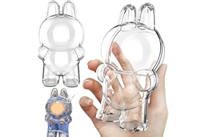 Howgoody Protective Case for Labubu Standing Figure(Macaron to 3.0) - Clear Collector Storage Box with Silicone Strap,Dustproof Scratch-Resistant for Standing Series (Figure Not Included)