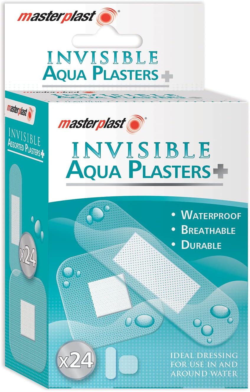 Masterplast Invisible Aqua Plasters 24 Pack Waterproof Transparent Assorted