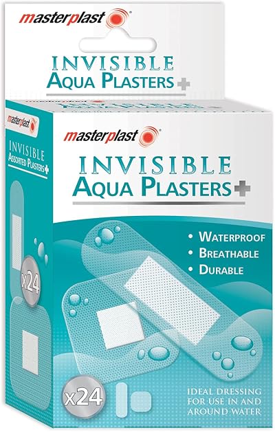 Masterplast Invisible Aqua Plasters 24 Pack Waterproof Transparent Assorted
