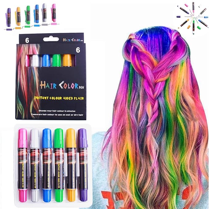 Hair Chalk Pens, LAWOHO 6 Colors Temporary Hair Chalks Salon, NonToxic