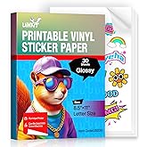 Uinkit Premium Printable Glossy Vinyl Sticker Paper for Inkjet Printer-30 Sheets 8.5"x11" Glossy White Vinyl Sticker Paper,Wa