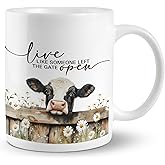 JRTW Funny Cow Floral Mug, Rustic Farmhouse Live Like Someone Left The Gate Open Coffee Cups Ceramic, Cow Lovers Gifts for Women, Animal Lovers Gifts Coffee Mug Cup for Women