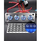 IZTOSS 4 Gang Aluminum Marine Rocker Switch Panel - Pre-Wired with Blue LED Indicator, 12-24 V Multi-Function Rocker Switch - Ideal for Marine motorhomes, Yachts