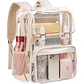 Vorspack Heavy Duty Clear Backpack - Large See Through Bookbag Transparent Backpacks for College, Work, Travel - Apricot
