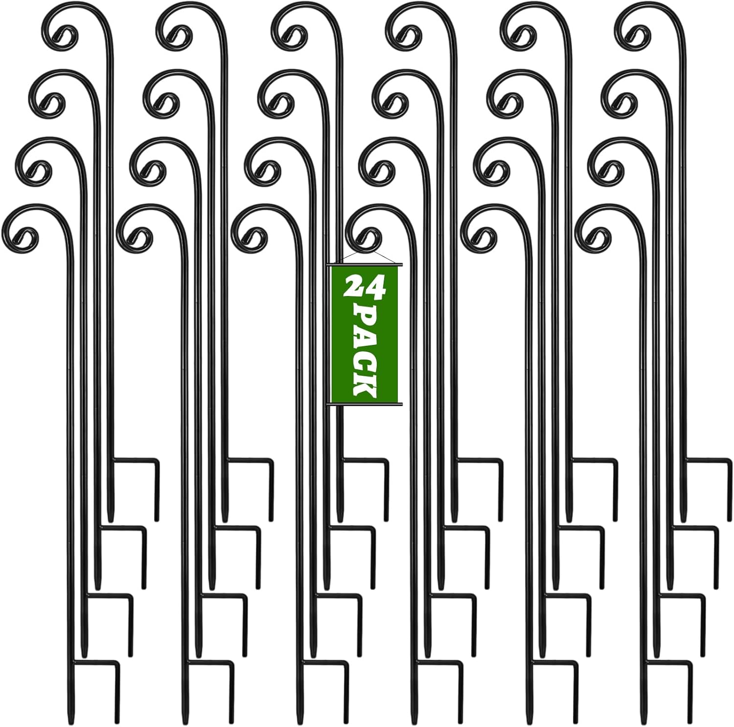 Outdoor Shepherd's Hooks - Hicarer 24 Pcs Curled Shepherd Hooks 35 Inch 1/3 Inch Thick Metal Garden Hook Rust Resistant Steel Hook for Outdoor Hanging Plant Baskets Solar Lights Lanterns Bird Feeders Wedding Decor, Black