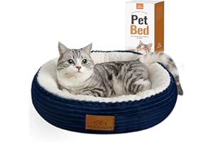 ZERBUGER Cat Beds for Indoor Cats, Dog Beds for Small Dogs, Round Donut Pet Bed for Puppy and Kitty, Soft Cozy& Machine Washable, Non Skid Bottom, 20" (Blue, 20.0" L x 20.0" W x 6.5" Th)