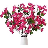 Artificial Bougainvillea Flower Branches Silk Bougainvillea Stems with Dried Tree Twigs Real Touch Faux Greenery Stems for Home Indoor Outdoor Decor Floral Bouquet Arrangements (Hot Pink - Pack of 4)