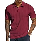 PJ PAUL JONES Mens Textured Knit Polo Shirts Regular Fit Stretchy Golf Shirts