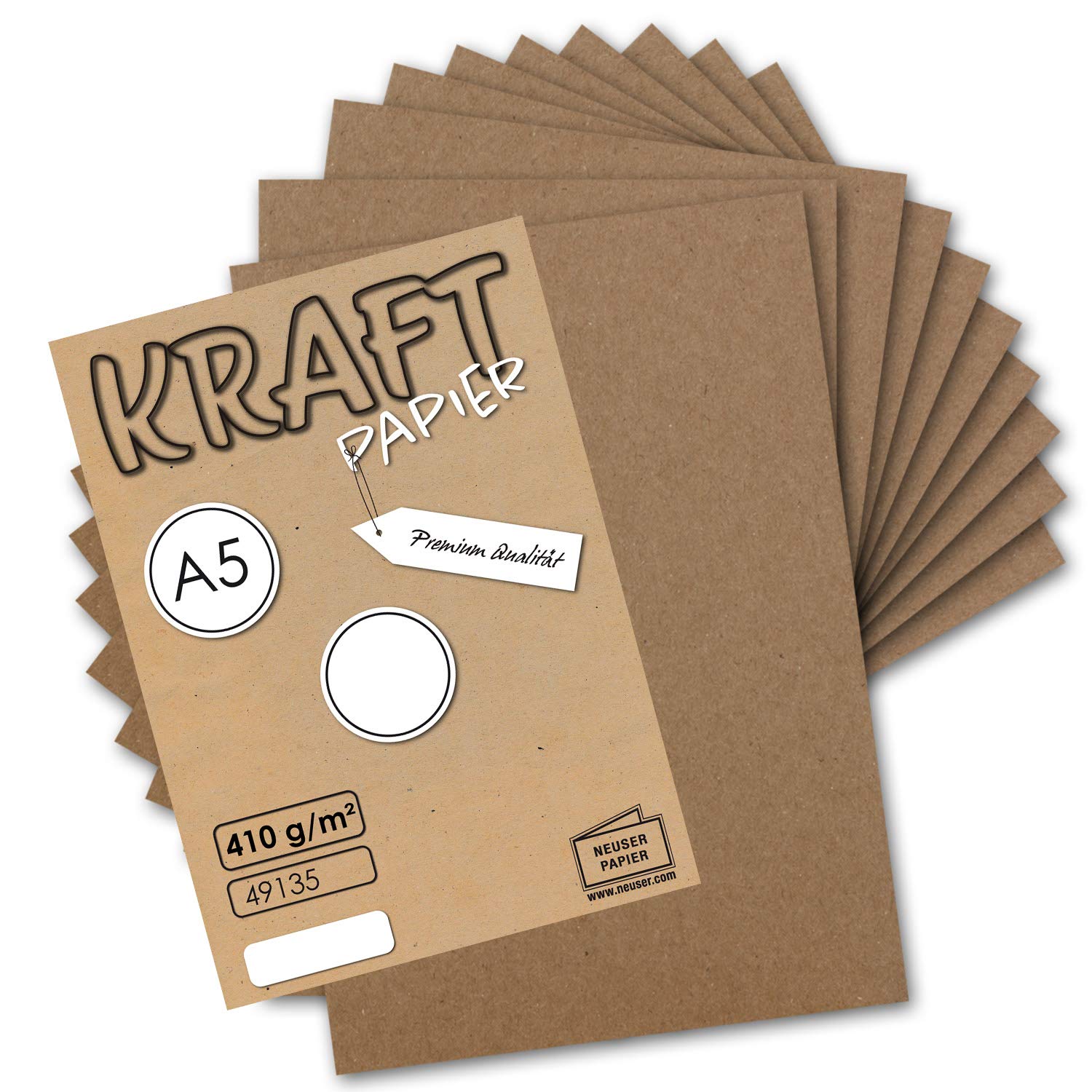 FarbenFroh by GUSTAV NEUSER 25x Vintage Kraft Paper DIN A5 410 g/m² natural brown recycled paper craft cardboard artist cardboard artist cardboard - UmWelt by GUSTAV NEUSER