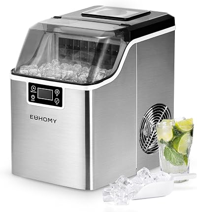 EUHOMY Ice Cube Maker Countertop 44lbs/Day Dual Water Supply 24pcs/cycle
