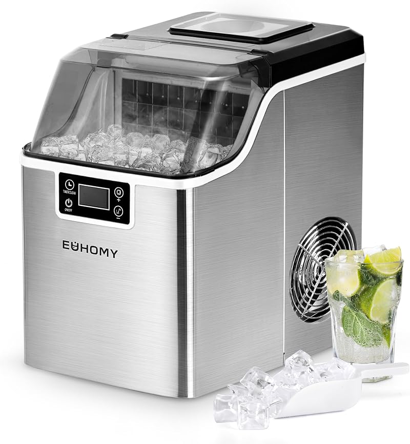 EUHOMY Ice Cube Maker Countertop 44lbs/Day Dual Water Supply 24pcs/cycle