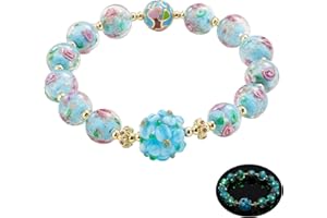 AVJUTER Firefly Glass Bracelets Firefly Beads Bracelet Glow in The Dark for Women - Murano Glass Jewelry Luminous Beaded Bracelet Healing Crystal Mermaid Bracelet Bangles Anti Anxeity Energy