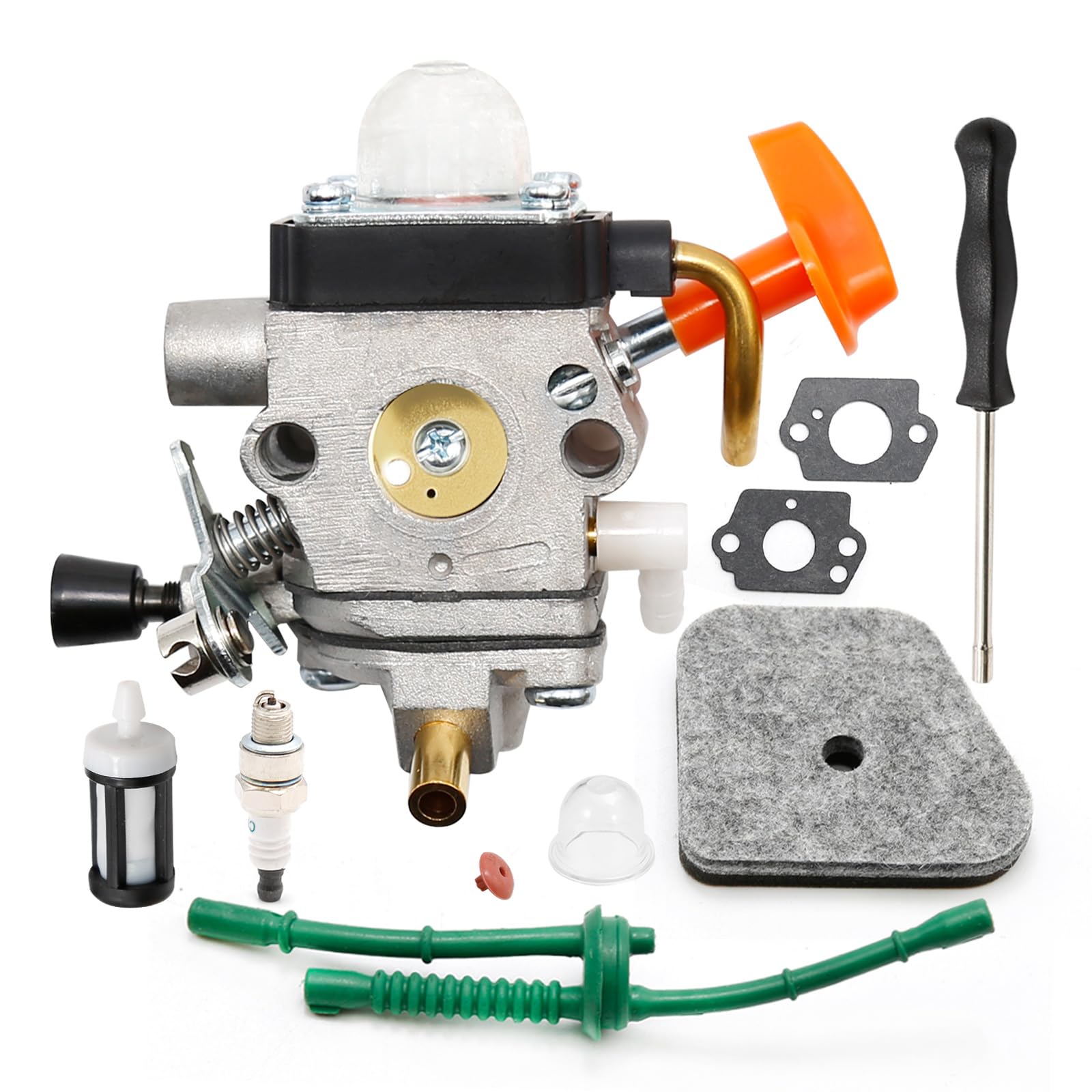 Hoypeyfiy 41801200611 Carburetor Carb Kit with Air Filter Fuel filter Spark Plug Fuel Line Replacement for FS87 FS87R FS90 FS90R HT100 HT101 KM110R KM110 SP90 SP90T String Trimmer