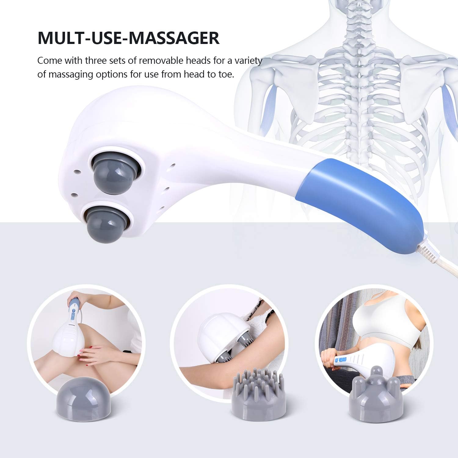 Electric Back Massager of Ohuhu, Handheld Massagers Double Head Deep Tissue Percussion Massages for Full Body Massage for Neck, Shoulder, Head, Foot, Leg, Great Father's Day Gift Ideal: Health & Personal Care