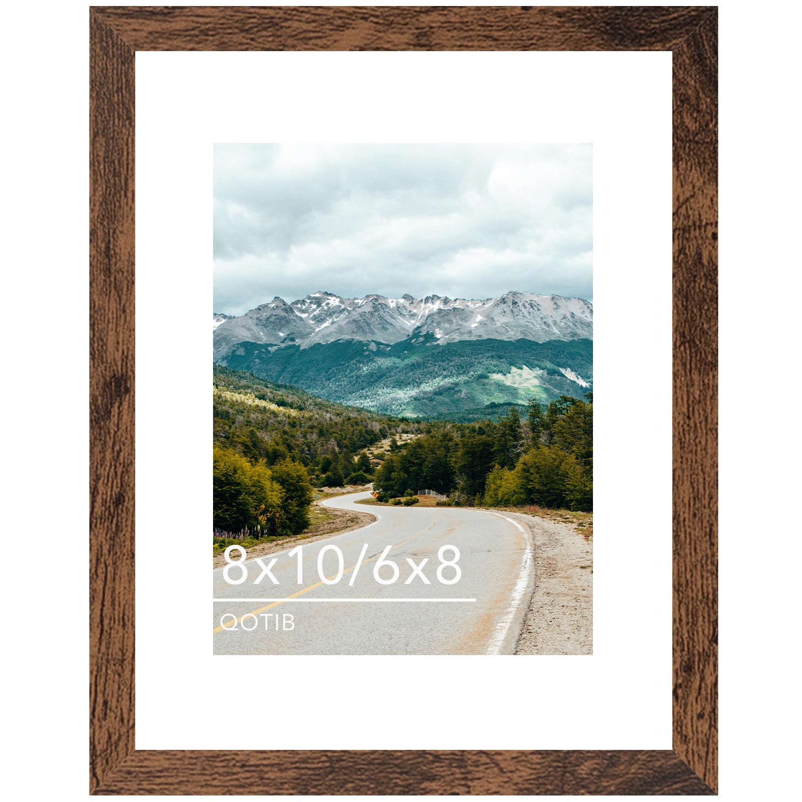 Photo 1 of QOTIB 8x10 Picture Frame with 6x8 Mat Deep Brown, Display 6x8 with Mat or 8x10 Without Mat, Wood 8 by 10 Photo Frame, 8 x 10 Frame for Wall Hanging and Tabletop Display, Deep Brown
