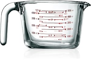 NutriChef Glass Measuring Cup - 500ml Liquid Measuring Cup for Baking & Cooking - High Borosilicate Glass with Custom Scale -