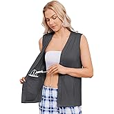 Deyeek Women's Mastectomy Shirts with Drain Pockets Post Shoulder Surgery Snap Tank Tops V-Neck Chemo Shirts for Ports Access