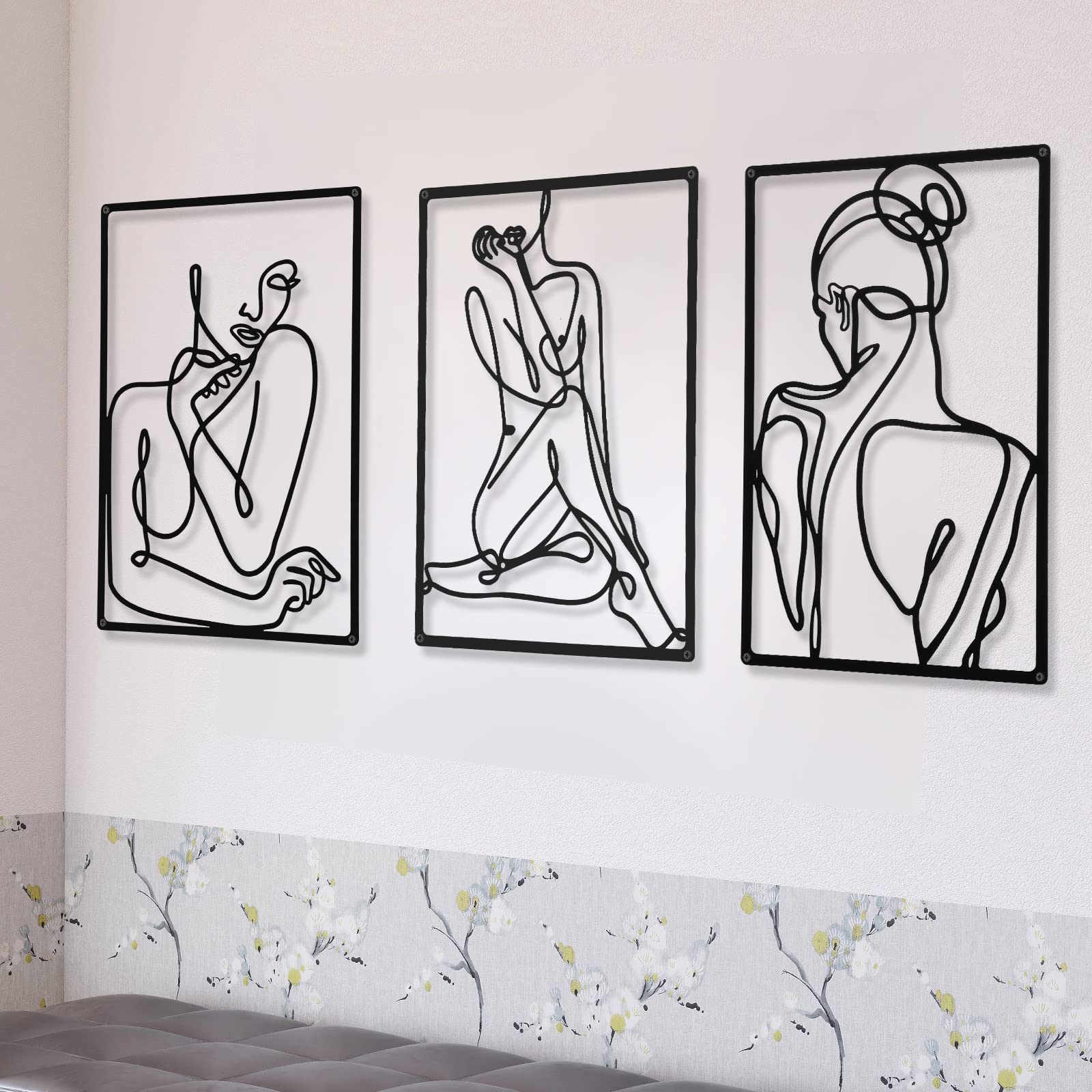 CHENGU 3 Pieces Metal Minimalist Abstract Woman Wall Art Line Drawing ...