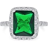 Vintage Art Deco Style Large Fashion Rectangle Solitaire 5-10CT Cubic Zirconia Halo Pave Emerald Green Cushion Cut CZ Cocktail Ring Statement Jewelry For Women Silver Plated Customizable