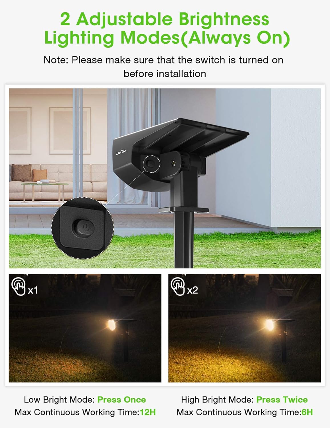 LITOM 12 LEDs Solar Landscape Spotlights, IP67 Waterproof Solar Powered Wall Lights 2-in-1 Wireless Outdoor Solar Landscaping Light for Yard Garden Driveway Porch Walkway Pool Patio 6 Pack Warm White: Home Improvement