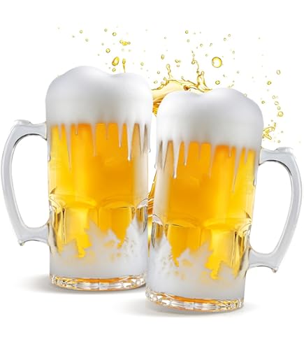 Lote De 12 Jarras De Cerveza De Vidrio Transparente – Asa Resistente Y Fondo Starburst – 14 Oz – Ideal Para Bares O Casa