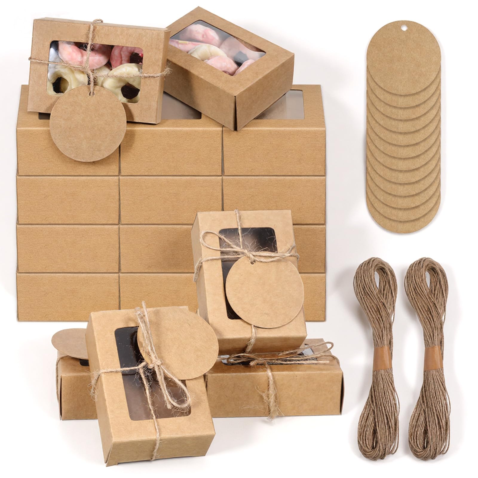 Photo 1 of 100 Pcs Soap Boxes for Handmade Soap, 3.35 x 2.36 x 1.18 Inch Kraft Paper Soap Packaging Boxes with Clear Window Small Rectangular Gift Wrapping Box for Bakery Candy Cookies Chocolate Party Favors