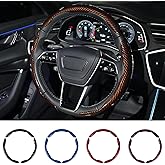 Hiseanllo Carbon Fiber Steering Wheel Cover 3PCS Set – Anti-Slip, Scratch-Resistant, Universal Fit for 14–16 Inch Wheels – Interior Car Accessories for Cars, SUVs, Trucks (Brown)