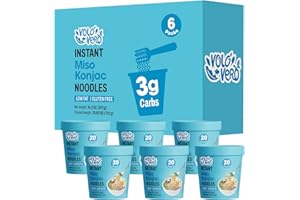 VOLO VERO Konjac Noodle Instant Soup Cup Miso Flavor, 6 Packs Shirataki Pasta Angel Hair, Keto, Gluten Free, Low Carb, Low Fat, Low Sugar, Low GI, Ready to Eat, Healthy Diet Food, Holiday Gifts