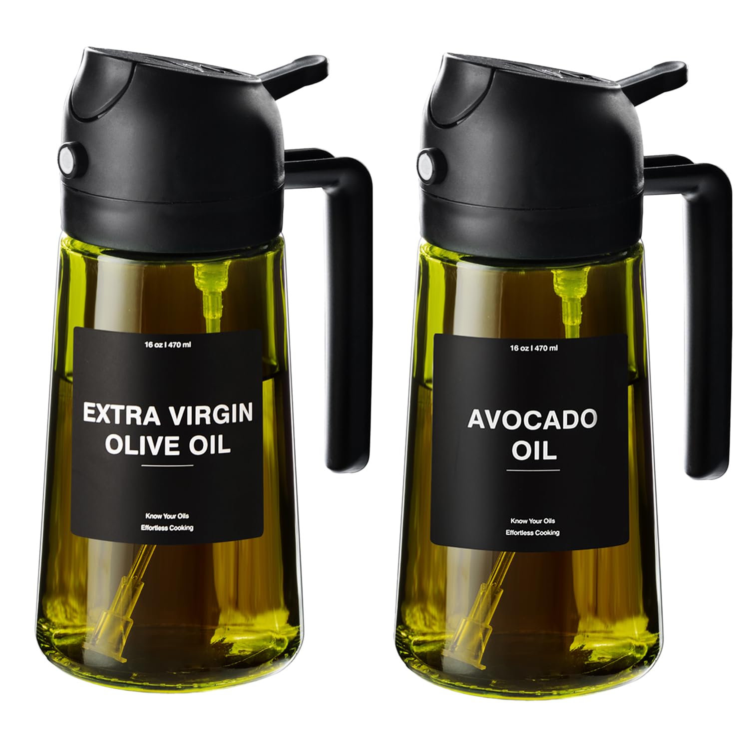 Photo 1 of CXINYI - 16oz/470ml Olive Oil Dispenser for Kitchen with Stickers - 2 in 1 Olive Oil Sprayer for Cooking, Air Fryer, and Salad, 2 Black (Light-Proof Kitchen Gadget)