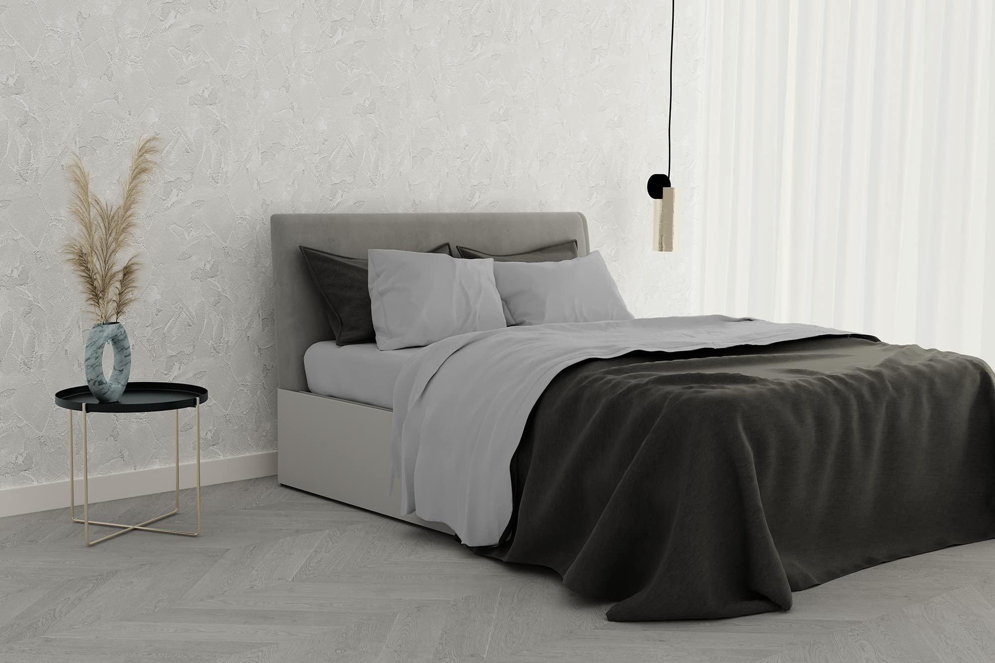 Italian Bed Linen Satin Bed Linen Set, 100% Cotton, Light Grey, Double