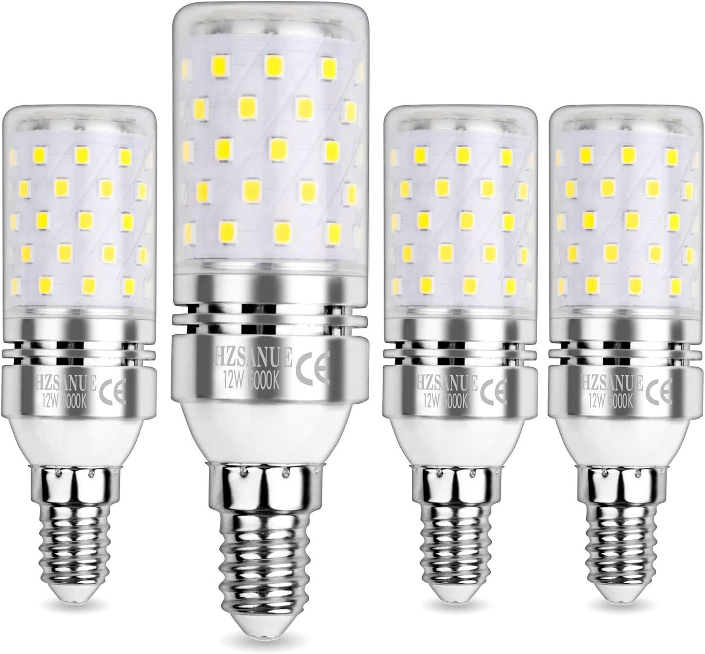 HZSANUE E14 LED Corn Bulbs 12W, 6000K Daylight White, 1350LM, Small Edison Screw Bulbs,100W Incandescent Bulbs Equivalent,Pack of 4