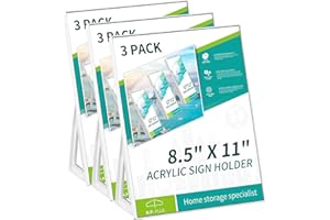 NPPLUS Acrylic Sign Holder 8.5 X 11'' 3 Pack, Heavy Duty Slant Back Sign Holder Stands for Display, Plastic Flyer Table Paper Frames, Weighted Sign Holder for Office, School, Store, Restaurants,White