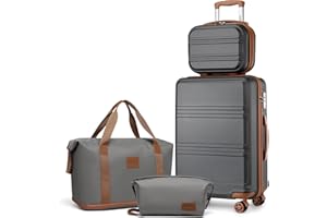 Kono Luggage Set 4 Piece Carry On Hardside Luggage with TSA Lock Spinner Wheels Carry On Suitcase Apricot Grey