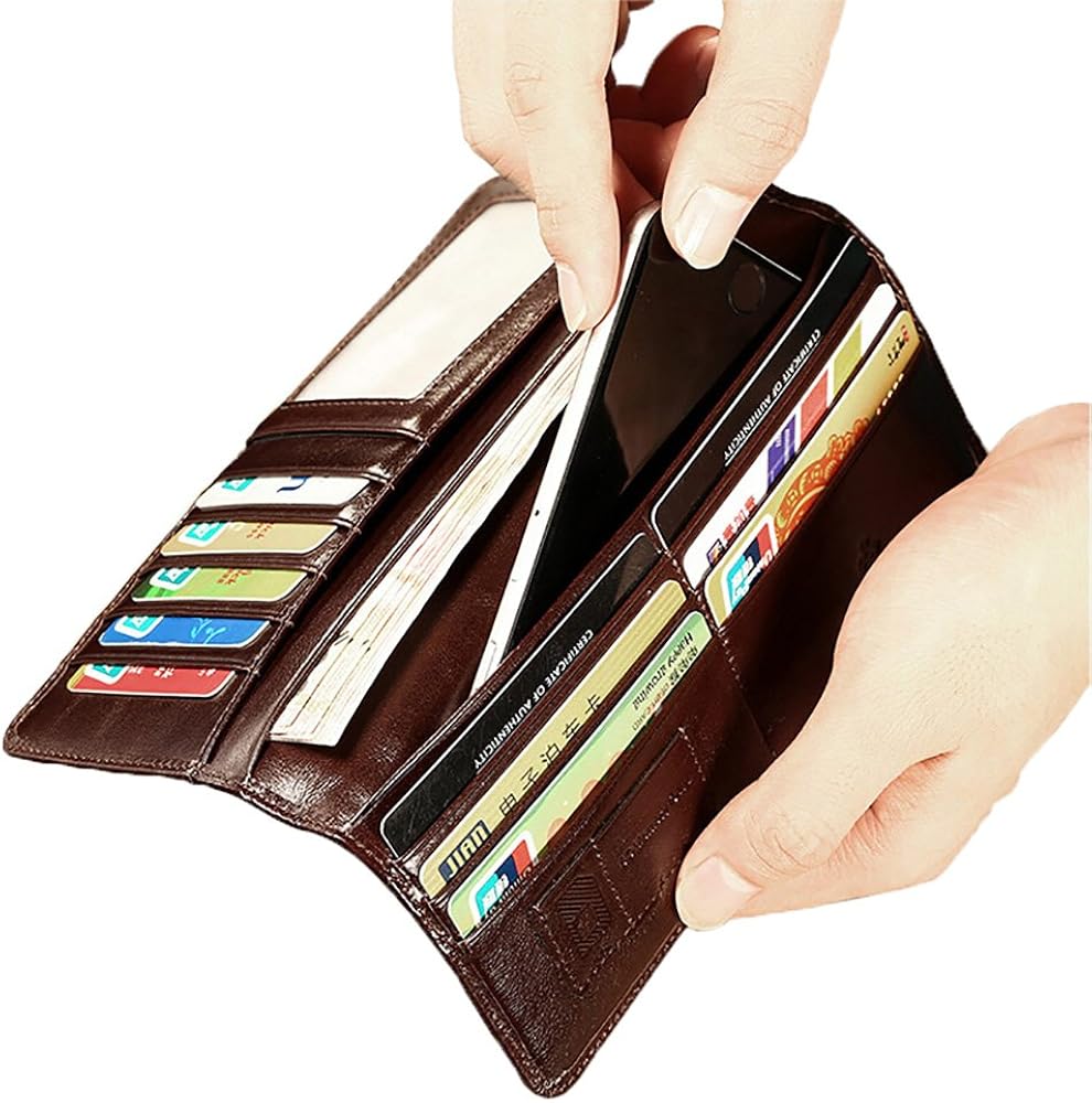 Mens Genuine Leather Clutch Bag Handbag Organizer Checkbook Card Case Wallet, Coffee - Image 4