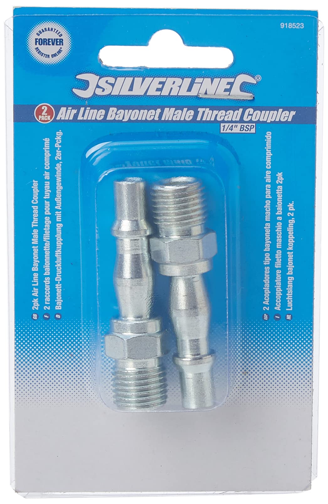 Silverline Air Line Bayonet Male Thread Coupler Pack of 2, 1/4" BSP (918523)