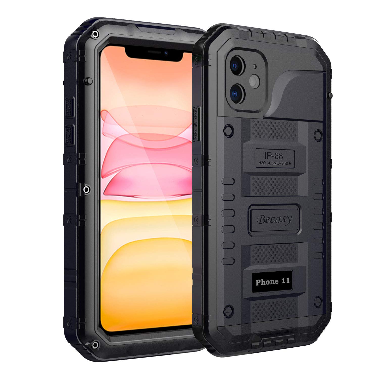 Beeasy Case Compatible with iPhone 11 Black, Waterproof Shockproof Tough Heavy Duty, Built-in Screen Protector 360 Degree Full Body Military Protective, Metal Rugged Cover for Outdoor Sport — image 1