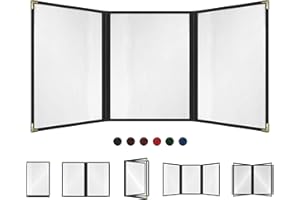 ACI SUPER POWER Goodsmart Restaurant Menu Covers – 25 Pack Black 6-View Trifold 8.5" x 11", Side-Loading Vinyl & Plastic Menu Holders, Clear Menu Sleeves, Leather-Style Café Covers with Gold Corners