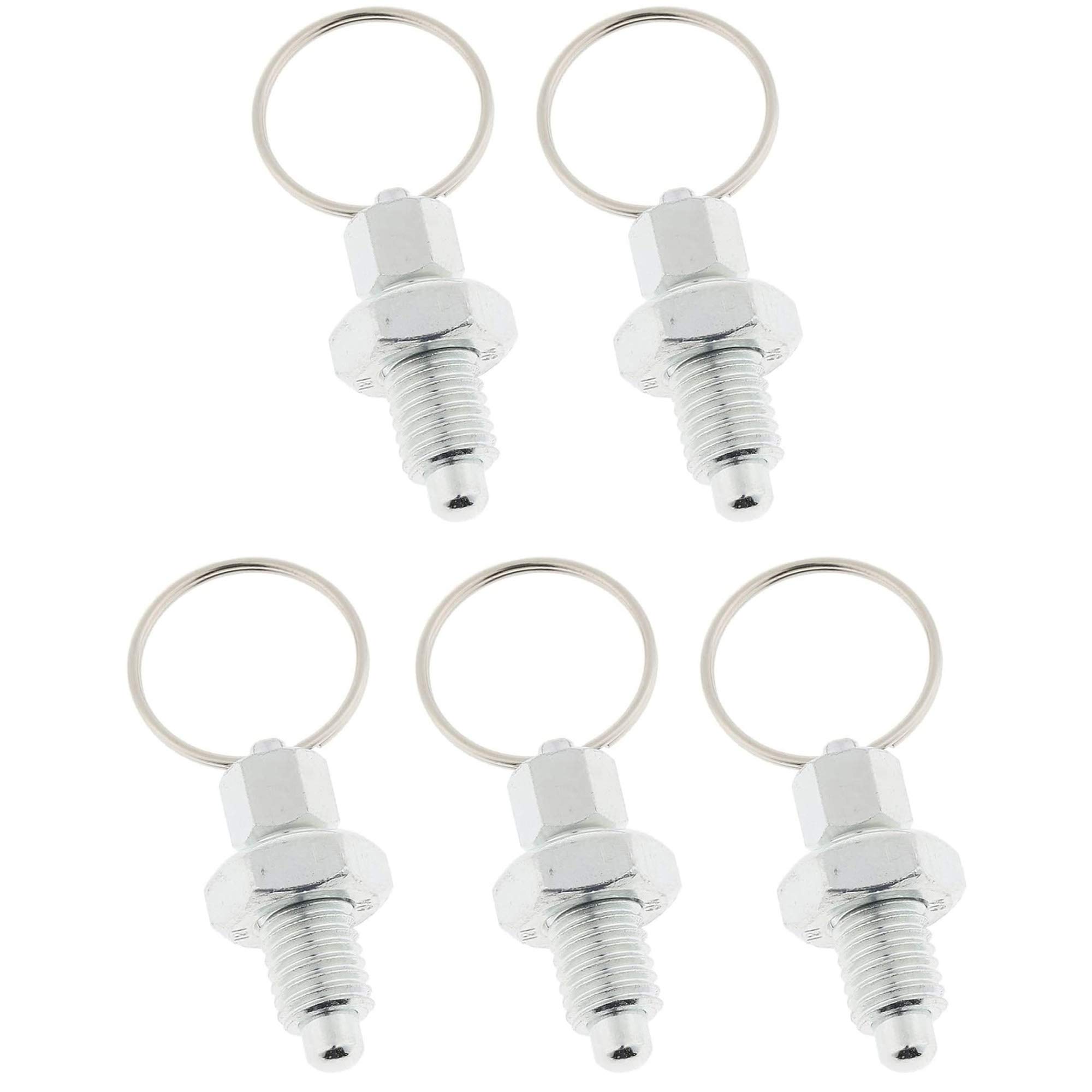 POFET 5pcs Stainless Steel Non Lock-Out Indexing Plunger with Pull Ring M10,Stainless Steel Non Lock-Out Type Stubby Hand Retractable Spring Plunger with Pull Ring