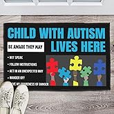 Doormat Non Slip Front Door Mat Autism Awareness - Children with Autism Lives Here Doormat, Housewarming Gift, Home Living, Home Decor, Welcome Mat, Gift for Friend Family 16x24 Inch
