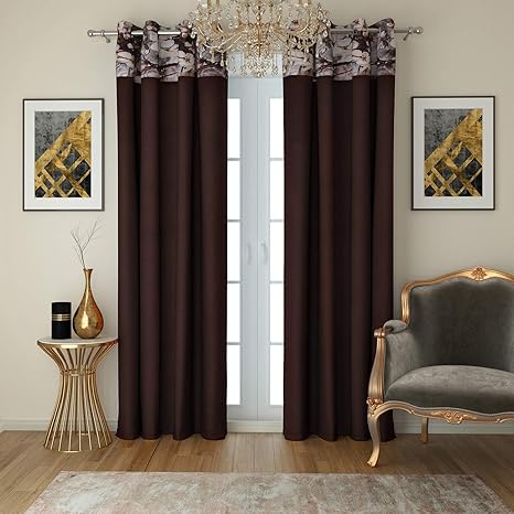 Swayam Chocolate Brown Colour Solid Faux Silk Pnp Blackout Eyelet