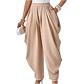 Floerns Women's Elastic Waisted Carrot Pants Ruched Casual Lounge Travel Pants Trousers